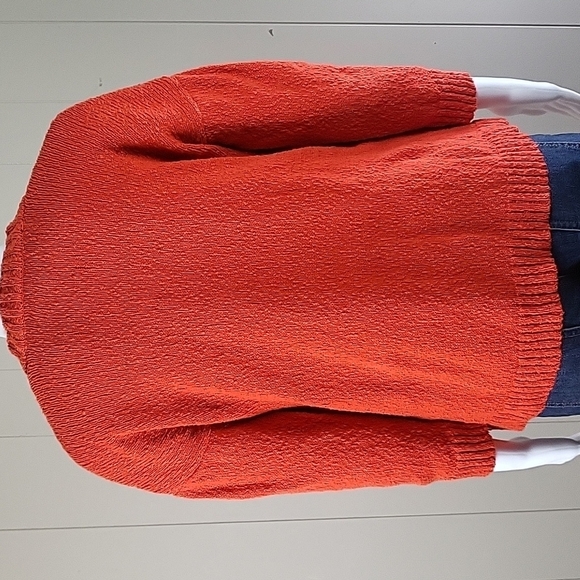 Marled Reunited Clothing 100% Cotton Knit Orange Textured 3/4 Sleeve Cardigan Sw - Picture 10 of 16